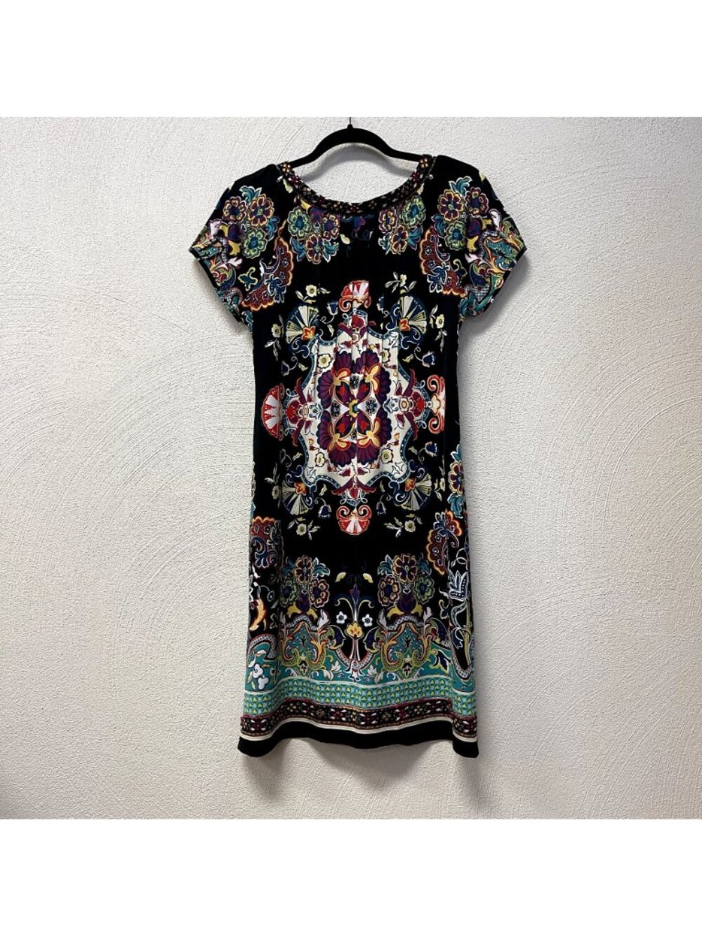 ECI New York Black & Green w/ Beaded Accent Summer Dress sz 8 - Picture 4 of 5